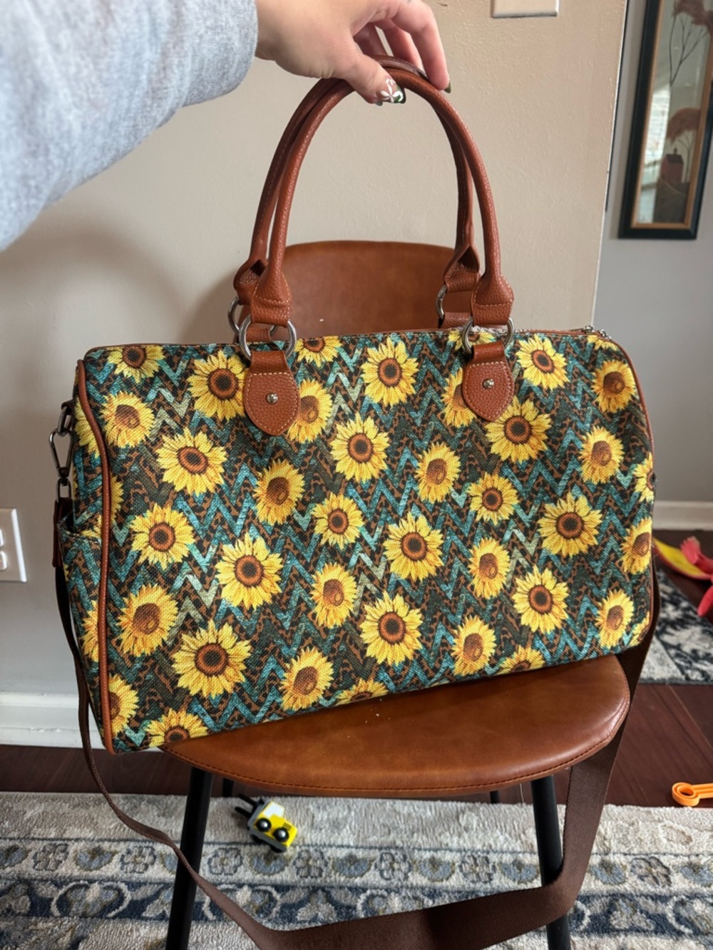 Sunflower Print Brown Travel Weekender Bag